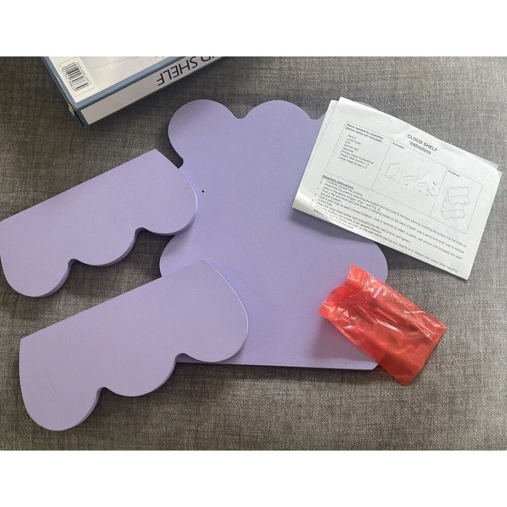 Room 2 Room Cloud Shape Wall Shelf Lavendar 10x5x13 Hanging Hardware Assembly